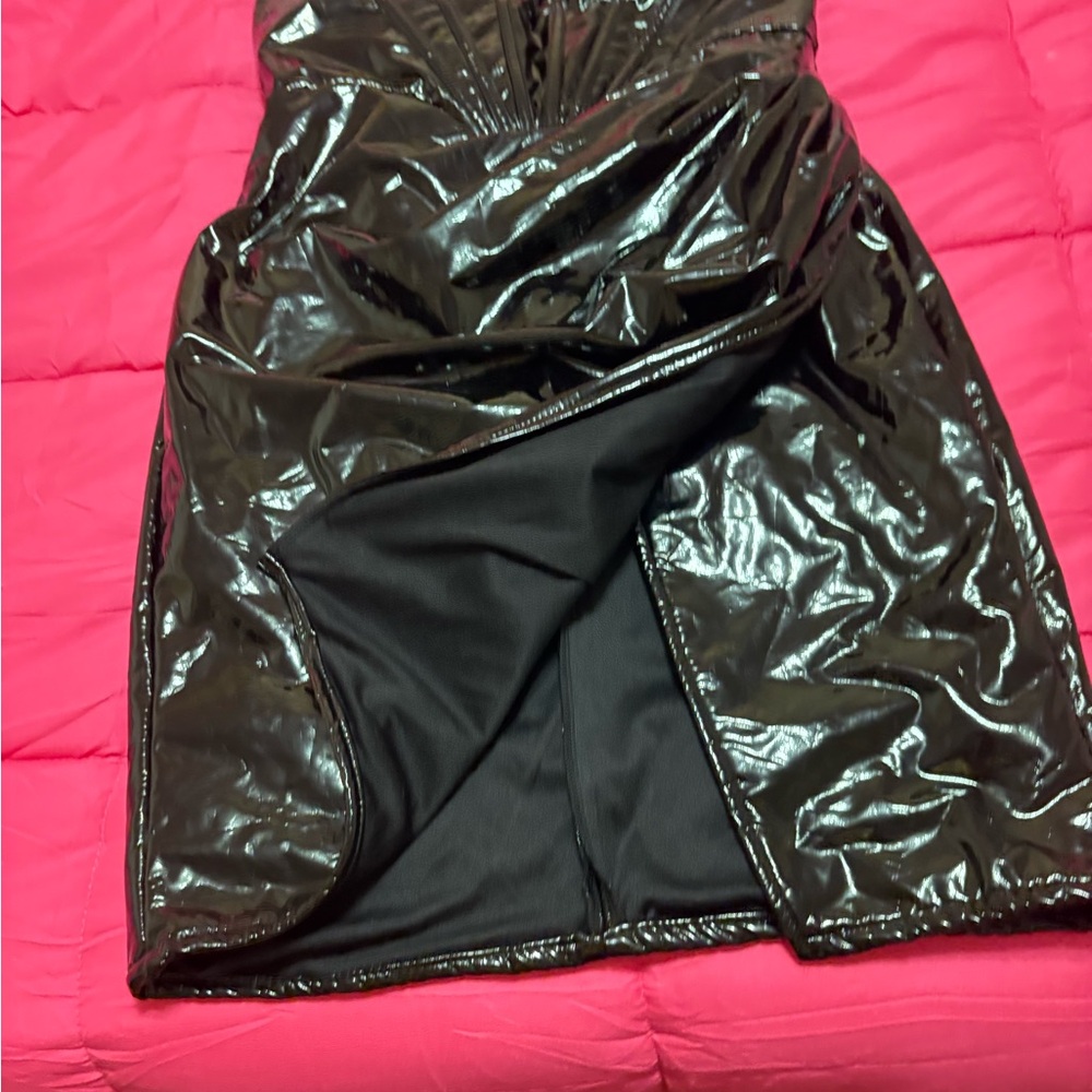Fashion Nova Black Strapless Faux Leather Corset Dress - Picture 8 of 10